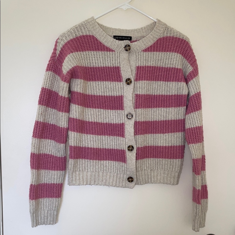 Love Ellie Striped Cardigan in Pink and Cream